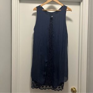 NEW Amanti Italy Shift Dress Women’s Medium 100% Silk Navy Floral Lace Boho